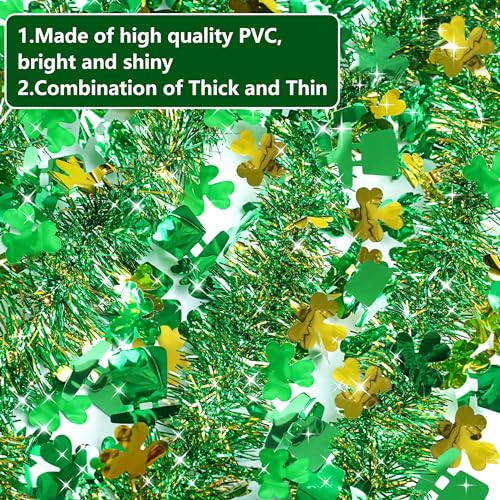 33ft St. Patrick's Day Shamrock Tinsel Garland - Green & Gold Decor