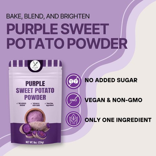 La Voie Pure Purple Sweet Potato Powder 8oz - One Ingredient Ube, Vegan, Non-Gmo, Purple Yam, Food Coloring