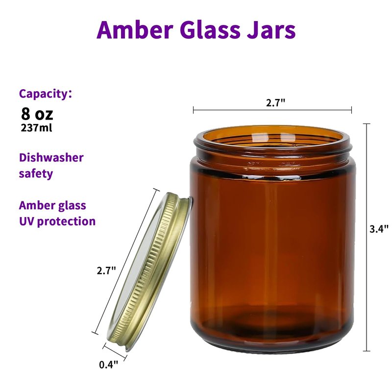 ELAORY 8 Oz Glass Jars with Lids,12 Pack Amber Glass Jars with Lids, Small Canning Jar, Candle Jars for Making Candles, Food Storage, Spices, Herbs, Homemade Cosmetics, Leak Proof & Dishwasher Safe