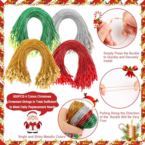600Pcs Christmas Ornament Hooks with Snap Lock - Holiday Ornament Strings