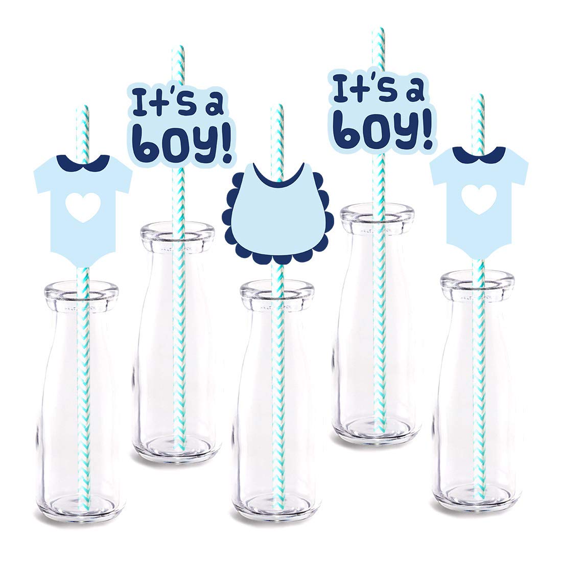 Blue It’s a Boy Straw Decor, 24-Pack Boy Baby Shower Or Birthday Party Supply Decorations, Paper Decorative Straws