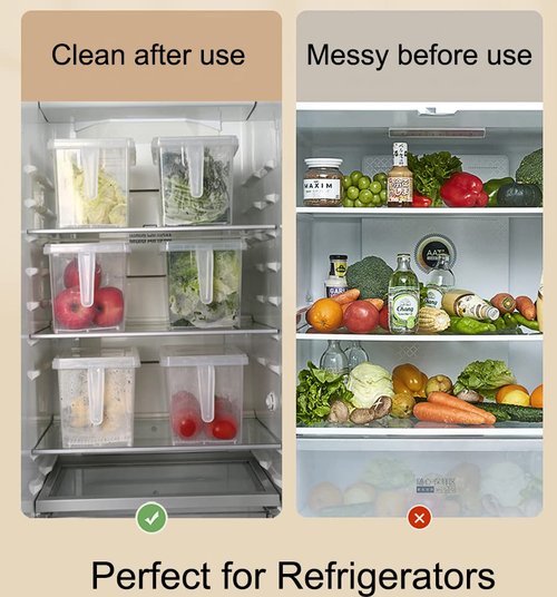 Sooyee Produce Saver Containers for Refrigerator with Drain Tray, 5L x 4 Stackable Fruit Storage Containers for Fridge,Vegetable Storage Keep Fresh for Lettuce,Salad,Berry, Salad,Meat and Fish