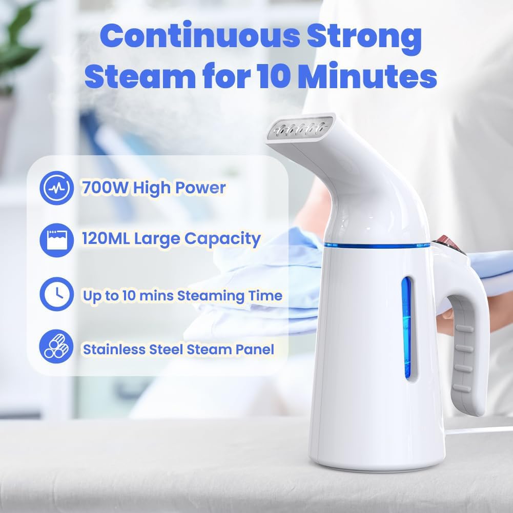Skiennix Portable Clothes Steamer - 700W Fast Heat-Up in 40 Seconds | 120ML Water Tank, 25g/min Steam