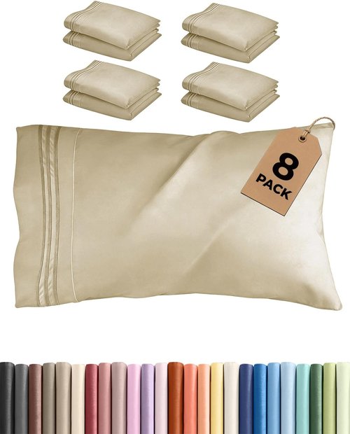 King Pillow Cases by Ultra Soft | Hotel Quality, Wrinkle-Free, Easy-Care - 8 Piece Set in Beige