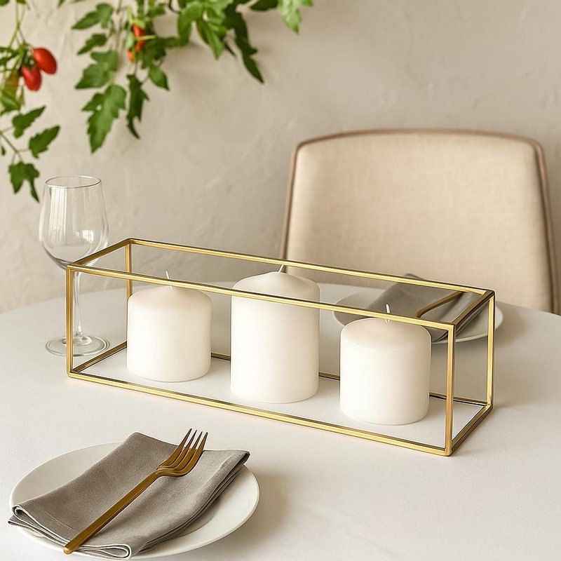 Koyal Wholesale 1 Pcs Long Glass Candle Holder Tray 24 Inch Gold and Glass Long Tray for Table Centerpiece, Rectangular Candle Holder, Long Gold Rectangle Tray, Wedding Table Centerpieces