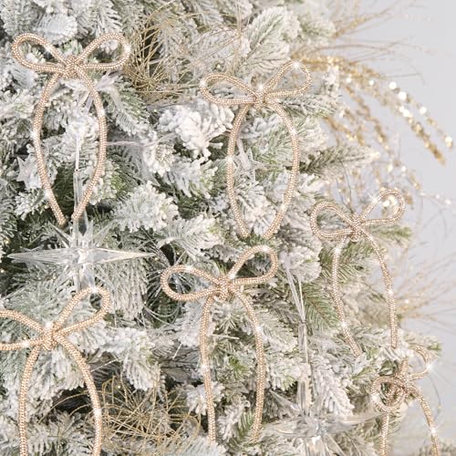 Champagne Gold Christmas Bows 12 Pcs 4.3 x 6 in - Flair Gifts Sparkle Tree Ornaments