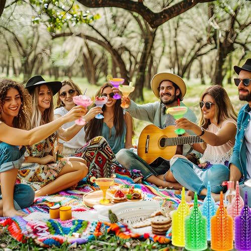 TURNMEON 60 Pack Multicolor Plastic Margarita Glasses 12 oz Disposable Cocktail Cups for Parties