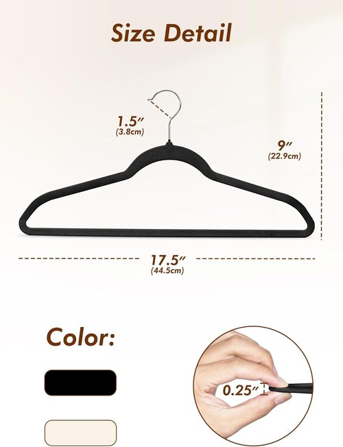 HOUSE DAY Black Velvet Hangers - 50 Pack Non-Slip Felt Closet Essentials | Premium Space-Saving Design