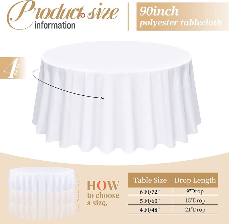 Pesonlook 6 Pack Round Table Cloth 132 Inch White Round Tablecloth, Premium Polyester Fabric Bulk Linen Tablecloths for Wedding, Party, Dining, Banquet, Buffet Table,Tables Decorate