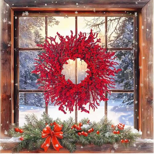 Trfdhm 20in Artificial Berry Christmas Wreath Red01 Front Door Decor