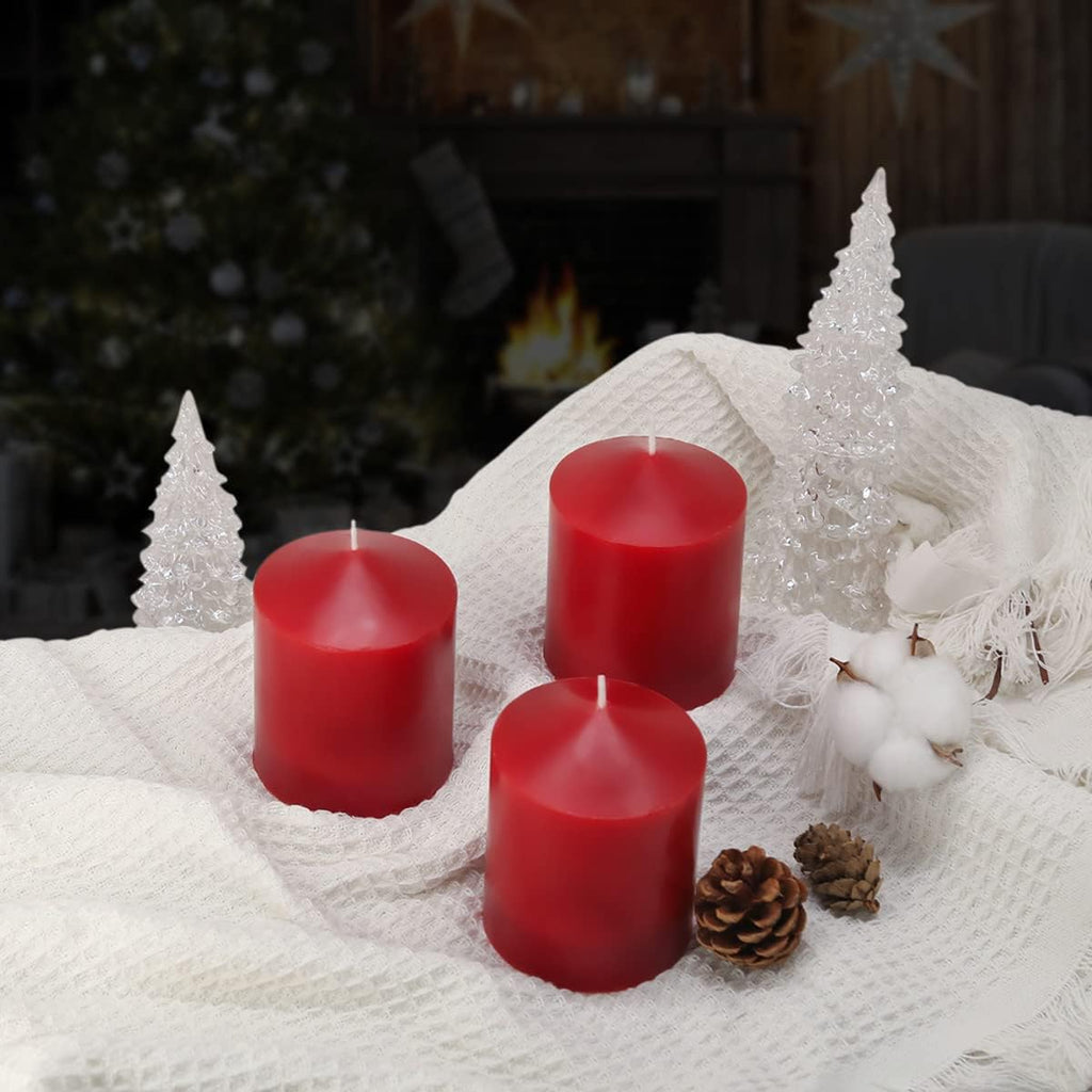 Regine Switzerland Red Pillar Candles - Unscented, Smokeless, Dripless | 3x4 Inch, 3-Pack for 45 Hours Burn