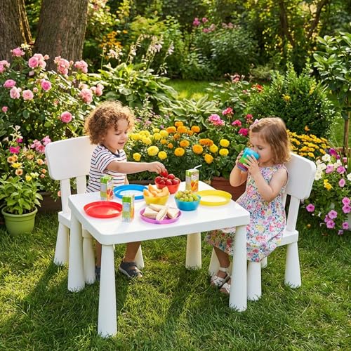 3-Piece Kids Table and Chair Set - Plastic Activity Desk for Toddlers