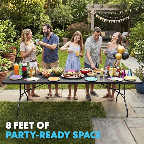 8ft Portable Plastic Folding Table - Heavy-Duty Indoor & Outdoor Utility Table