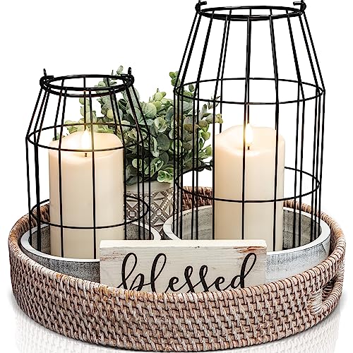 Rustic Farmhouse Lantern Set of 2 - Decorative Candle Holders