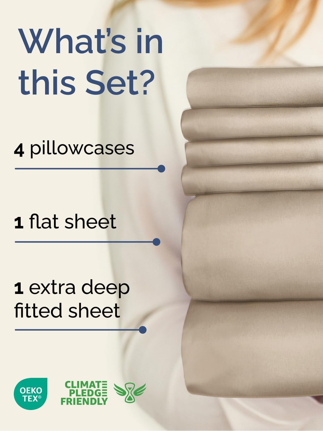 Skiennix Extra Deep Queen Sheet Set | 6-Piece Breathable Cooling Bedding - Soft, Wrinkle-Free Comfort - Cream