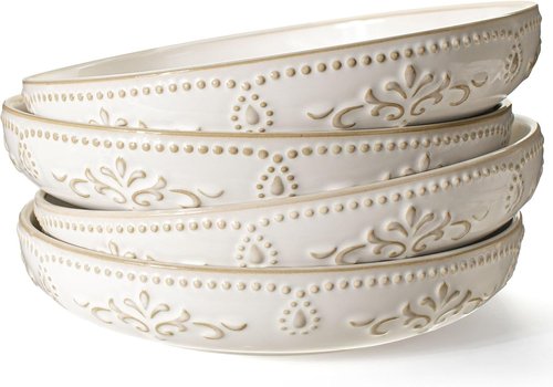 Artena Pasta Bowls - 50oz Large Salad Serving Bowls | Set of 4 White Ceramic Dinner Bowls, Microwave & Dishwasher Safe