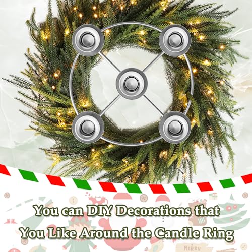 Silver Metal Advent Wreath 5 Candle Holder - Christmas Table Centerpiece