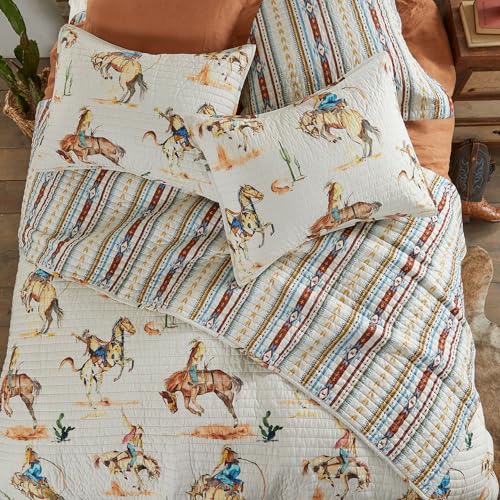 Bronco King Quilt - Vintage Western Cowboy Design, 106x92