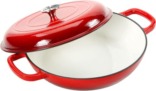 COOKWIN Cast Iron Dutch Oven - 3.8 Quart Enameled Casserole with Lid & Dual Handles | Red Porcelain Finish