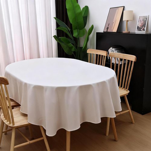 Amonsa Oval Tablecloth 60 x 120 inch for 10-12 Seats Washable Dining Table Cloths Polyester Fabric White