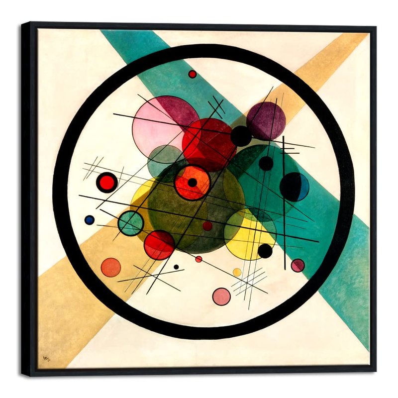 Wieco Art Framed Abstract Wall Art Canvas Prints Circles in a Circle, 1923 by Wassily Kandinsky Classic Art Oil Paintings Reproductions for Home Decoration