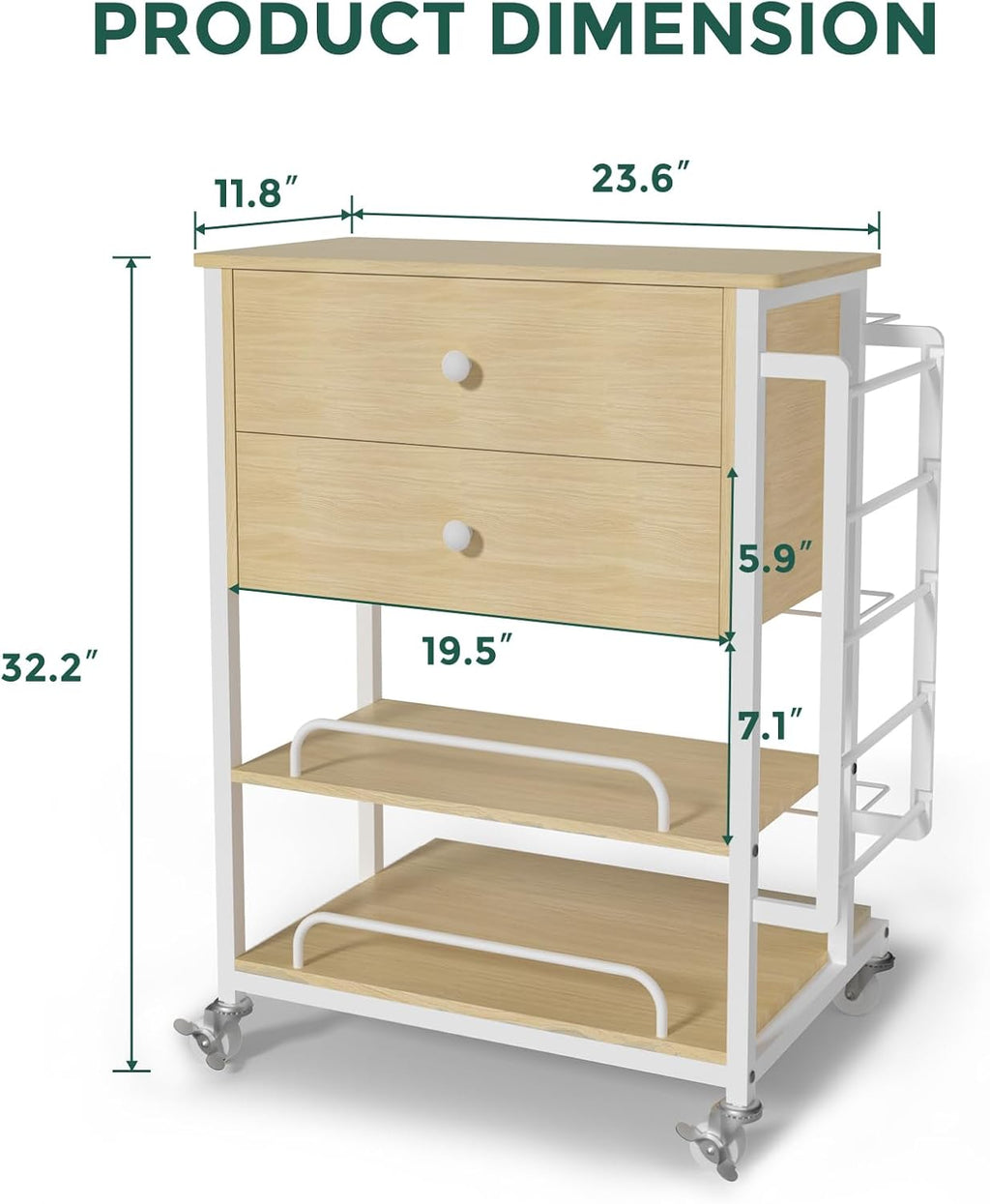 Skiennix Wrapping Paper Organizer - Craft Cart with Ribbon & Gift Bag Storage | Oak Finish, 2 Drawers