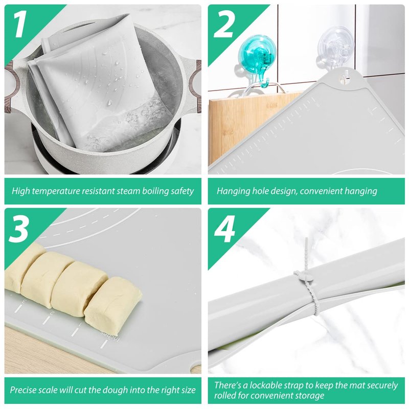 EuChoiz Silicone Pastry Mat 24"*16" Extra Thick Non Stick Baking Mat Food Grade Silicone Dough Rolling Bake Mat with Edge Heightening