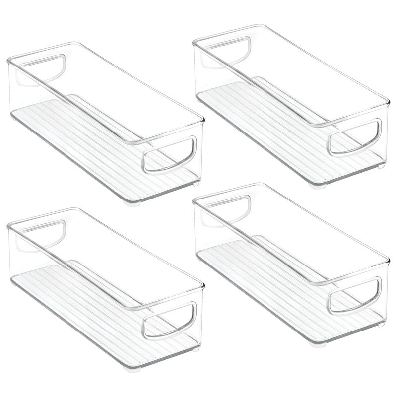 mDesign Plastic Stackable Small Organizing Bin Kitchen Pantry Cabinet, Refrigerator, Freezer Food Organization Storage Bins with Handles, Drawer Container Organizer, Ligne Collection, 4 Pack - Clear