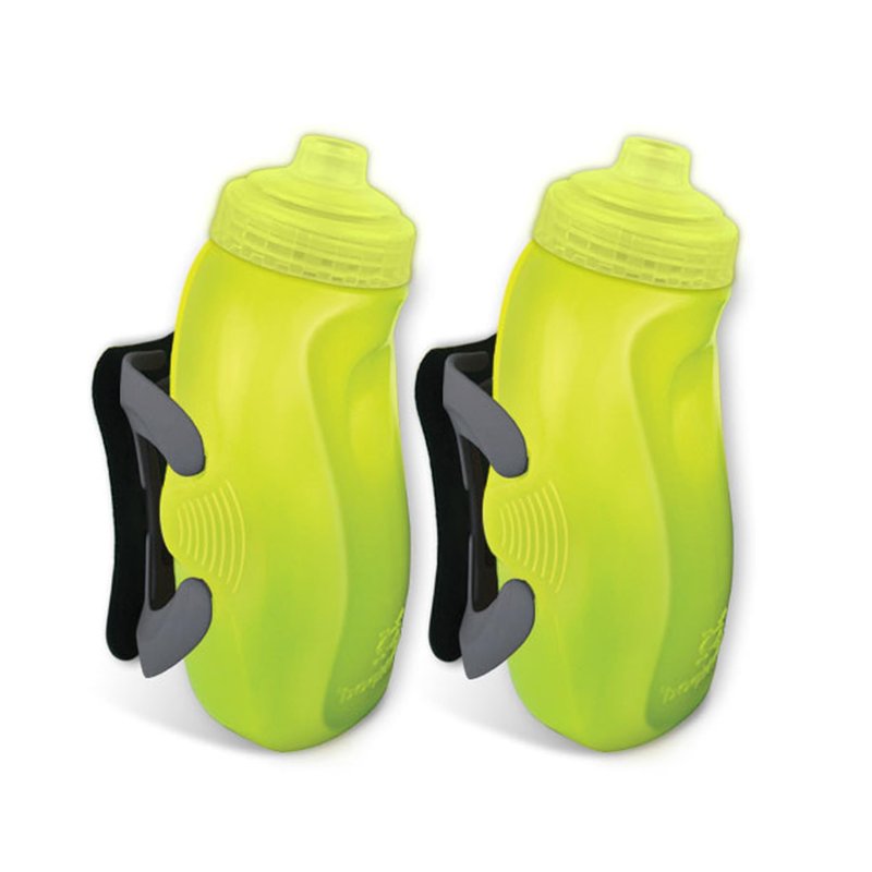 Amphipod RunLite Xtech Hydration System, Dual 10.5 oz Hydraform Water Bottles for Running, Marathons & Endurance Training (Jett-Squeeze Cap) - Amp Green/Charcoal - 2 x 10.5 oz