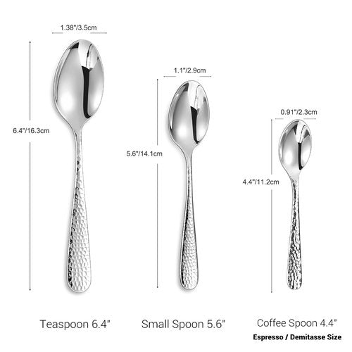 KEAWELL Premium Louise Hammered Coffee Spoons, 18/10 Stainless Steel, 4.4-Inch Demitasse Espresso Size, Brightly Mirror Polished, Set of 12, Dishwasher Safe (12, 4.4 inches)