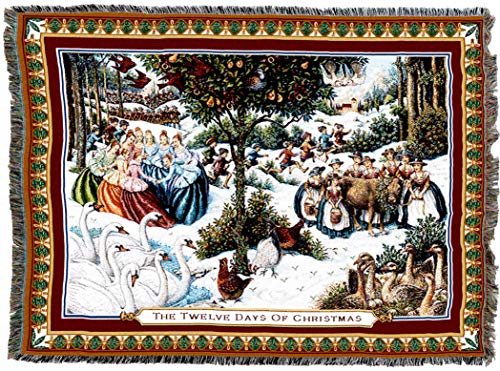 Twelve Days of Christmas Cotton Blanket - Pure Country Weavers Heirloom Throw, Wall Tapestry, Made in USA