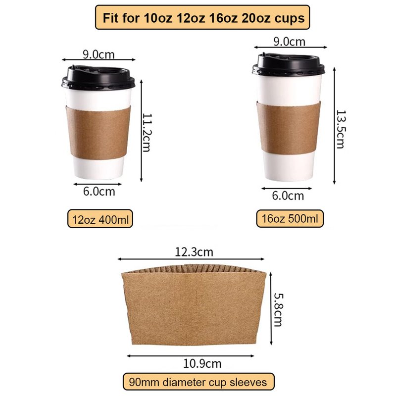 EchoDone Disposable Coffee Cup Sleeves for Hot or Cold Drinks Paper Corrugated Cups Jackets 200 Count Fit for 8oz 10oz 12oz 16oz Cups