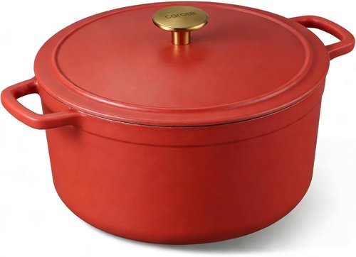CAROTE 5QT Enameled Cast Iron Dutch Oven - Heavy-Duty Pot for Baking, Braising & Roasting | Non-Toxic, Red
