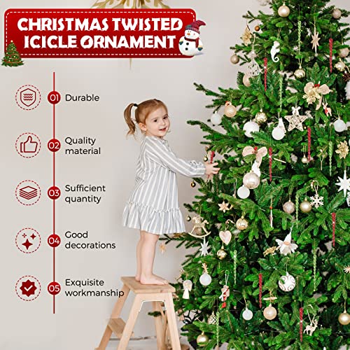 Patelai 60 Pieces Red and Green Twisted Icicle Christmas Tree Decorations - Glitter Spiral Ornaments for Holiday, Wedding & Party