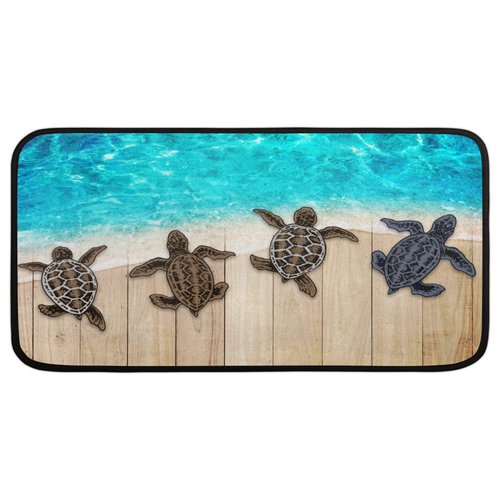 Beach Wooden Turtle Kitchen Mat Cushioned Anti-Fatigue Kitchen Rug, Ocean Sea Turtle Non-Slip Kitchen Mats and Rugs Washable Floor Comfort Runner Mat for Home Sink Laundry Bathroom 39" X 20"