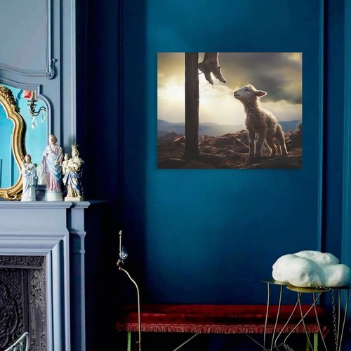 Jesus and Lamb Canvas Wall Art - The Sacrifice of Jesus | Religious Christian Home Decor 8x10