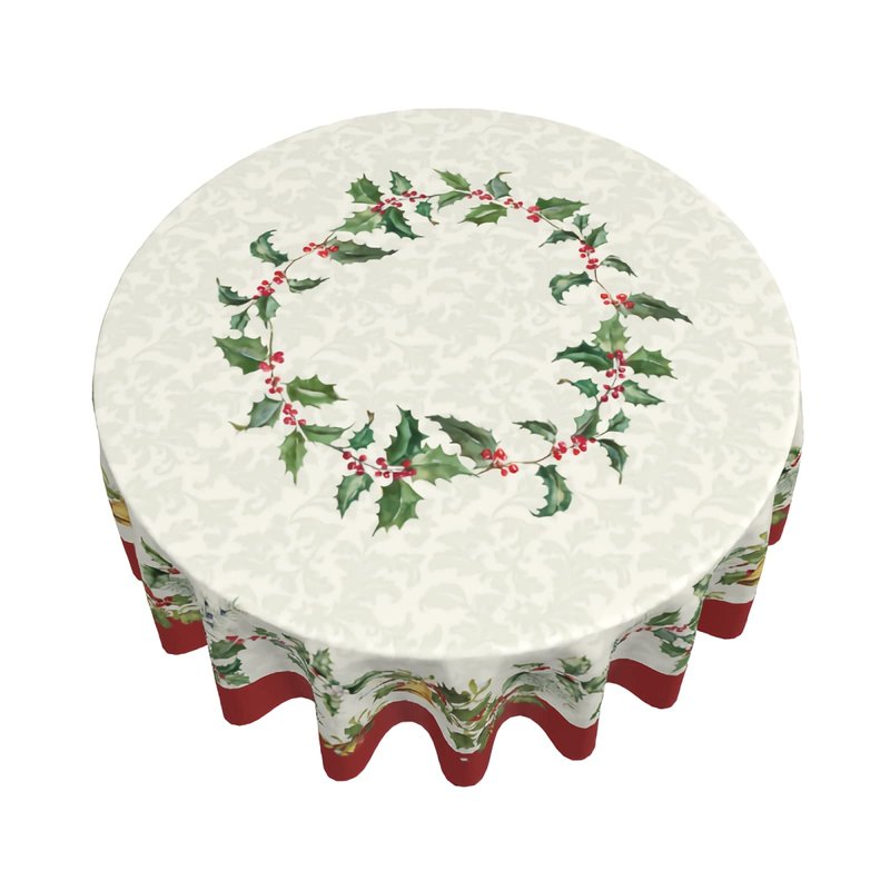 Sweetshow Merry Christmas Round Tablecloths 60 Inch Holiday Tablecloth Decor Winter Gold Green Table Cloth Polyester Fabric Season Outside Table Cover for Kitchen Outdoor Indoor Party