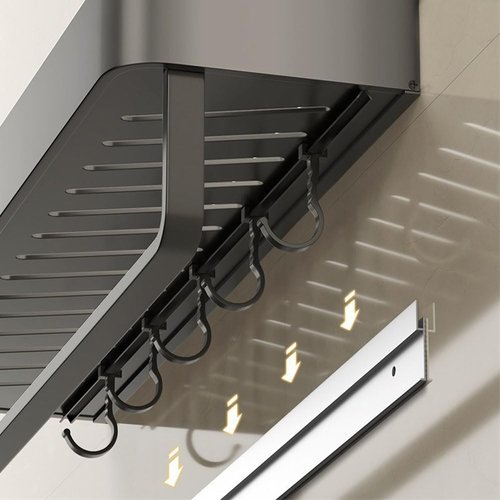 kaileyouxiangongsi Wall Mounted Bathroom Shelves, 2-Tier Floating Shelf with Removable Hooks, Bathroom Wall Organizer(Gray)