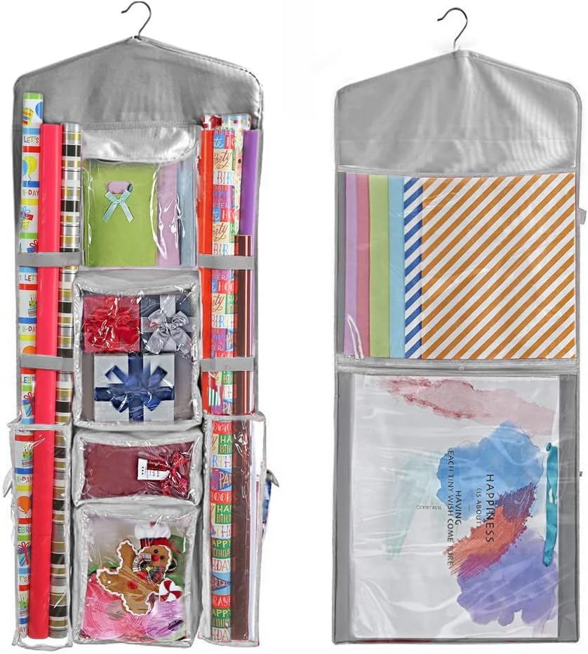 Primode Wrapping Paper Organizer - Over-The-Door Storage for Gift Wrap & Accessories | 40”x17” Gray