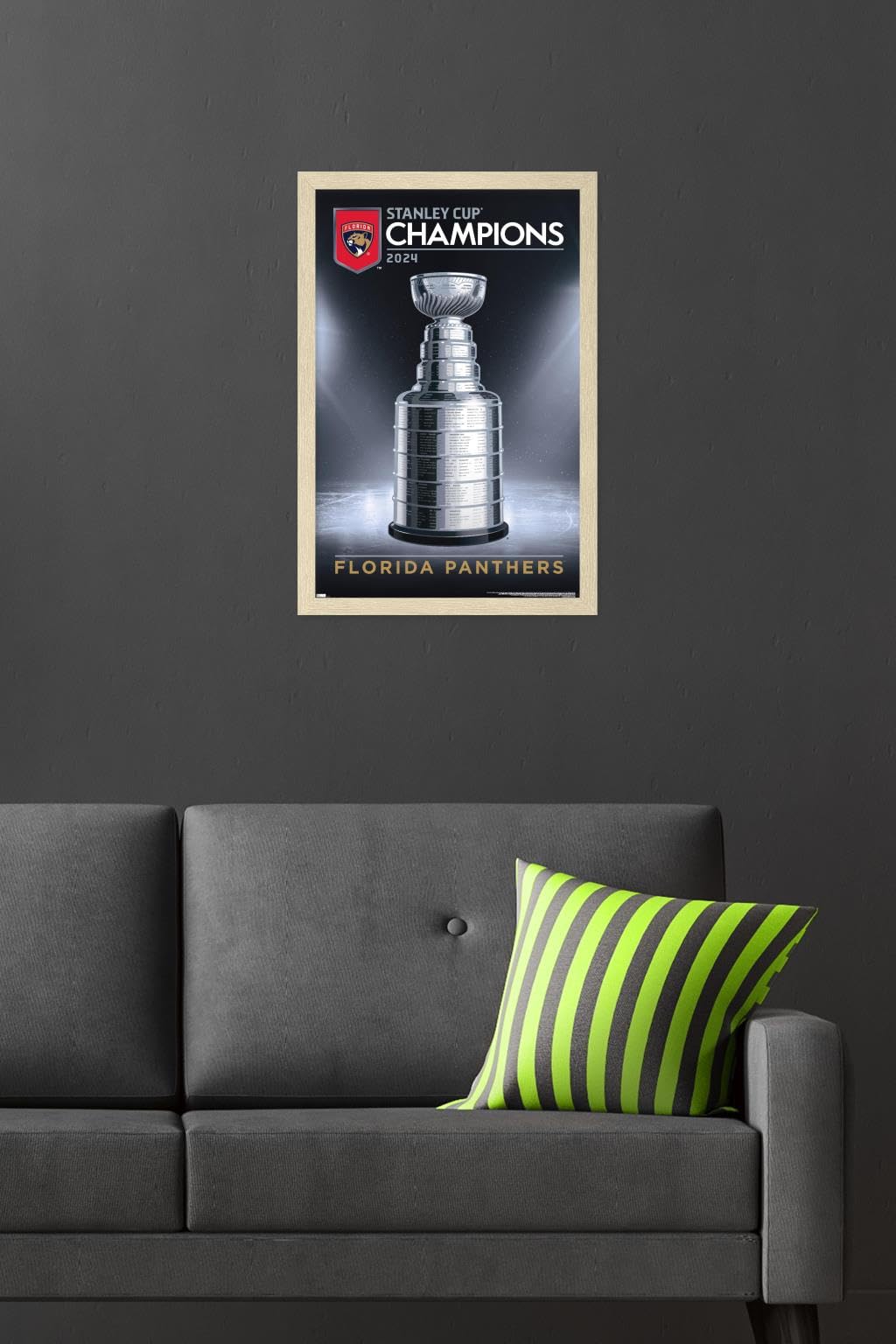 Trends International NHL Florida Panthers - 2024 Stanley Cup Team Logo Wall Poster, 22.4L x 14.7W, Blonde Framed Version