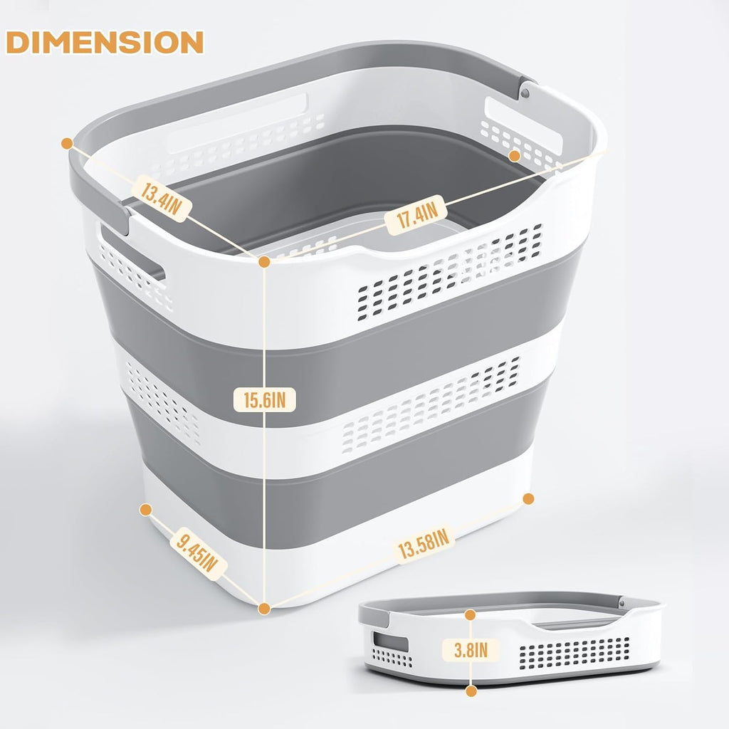 OOAMBB Collapsible Laundry Basket - 43L (11.5 Gallon) Foldable Storage Container with Handles - Grey