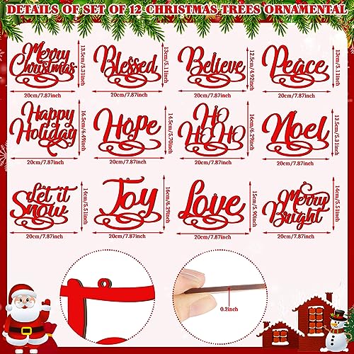 12-Pack Christmas Wooden Blessing Word Signs for Holiday Decor