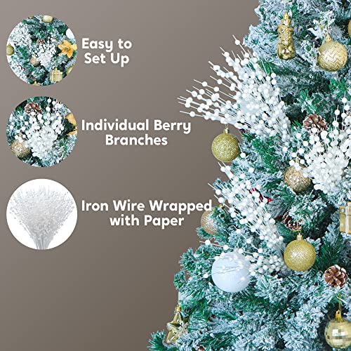 Joiedomi White 24 pcs Christmas Tree Berry Stem Glittery Twigs Holiday Decor