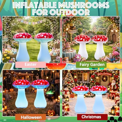 Rossesay 2 Pcs LED Inflatable Mushroom (Red) Garden Decor