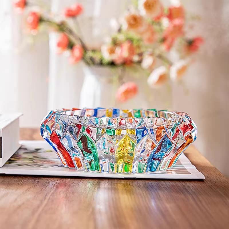 Colorful Crystal Glass Ashtray - 5.5-inch Heavy Desktop Ash Tray Holder