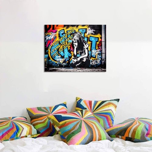 Banksy Graffiti Canvas Wall Art - Colorful Framed Retro Street Art Poster for Living Room | 12x16 Inch
