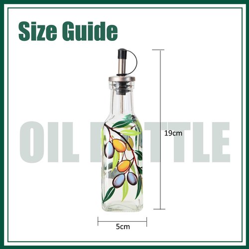 YIYUKODO 7oz Hand Painted Glass Olive Oil Bottle Dispenser - 200ml Green Oil & Vinegar Cruet with Pourers - Olive Oil Carafe Decanter for Kitchen