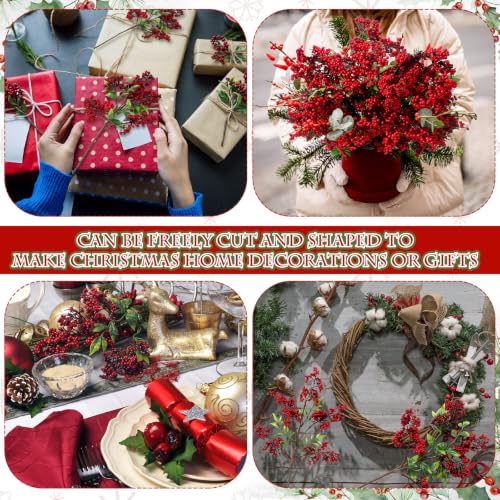 Tigeen 18 Pcs Artificial Red Berry Stems - Christmas Holly Branches, 18", Variation: Red Berry