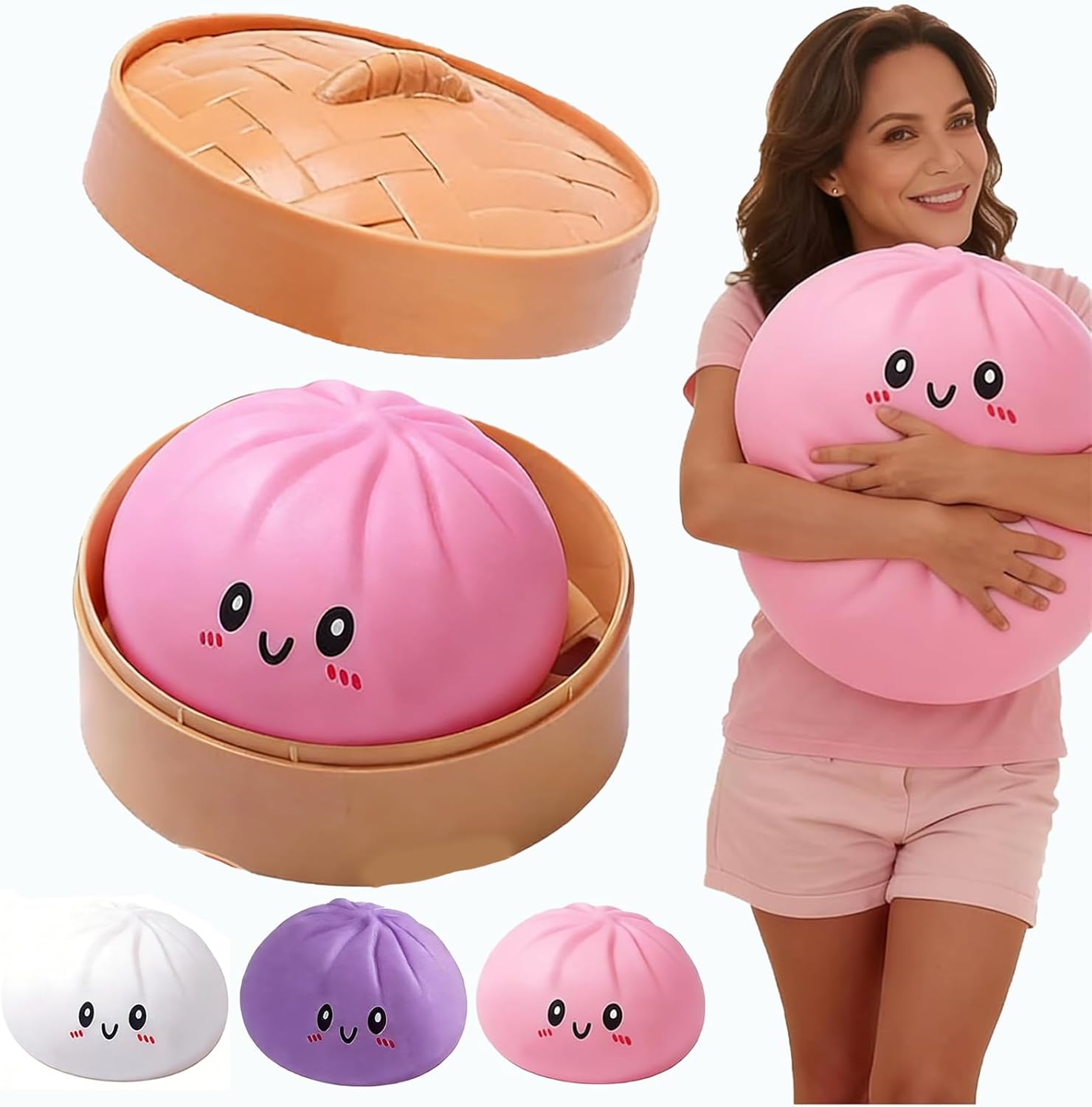 Skiennix Jumbo Dumpling Squishy | Giant Stress Ball for Anxiety Relief | Soft 10-Inch Pink Fidget Tool