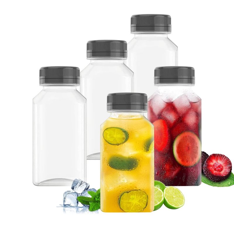 Goiio 10 Pcs 6 Ounce Plastic Juice Bottles, Clear Bulk Beverage Containers, for Smoothies, Juice Milk and Homemade Beverages